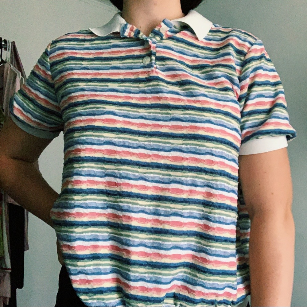 vintage colorful striped polo collared shirt